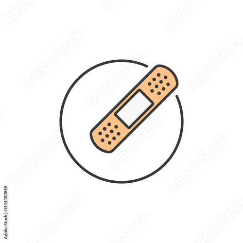 Illustration of a bandage with a central pad and perforated ends, symbolizing wound care and healing in medical