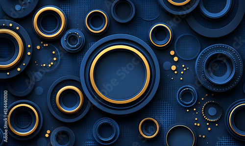 Abstract navy blue and gold concentric circles background design, perfect for modern presentations, websites, or branding. photo
