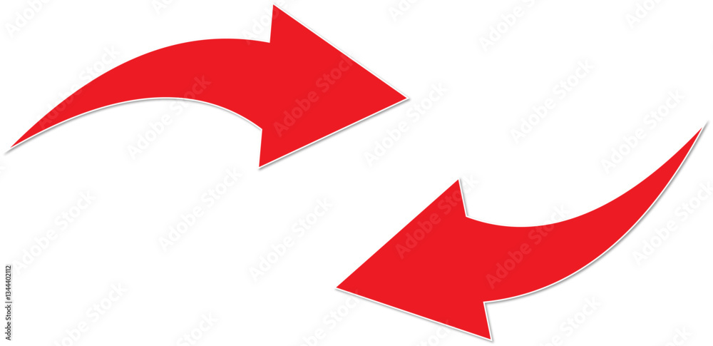 Fototapeta premium Arrow sign, curved red arrow sign, flat style