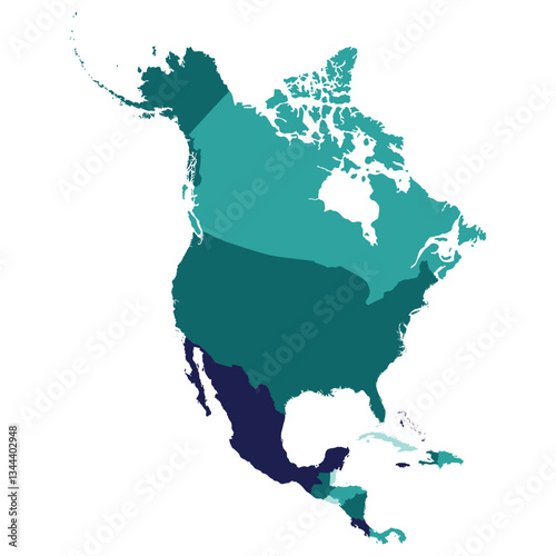 North and Central America map. Map of Central and North America continent map with countries map in multicolor