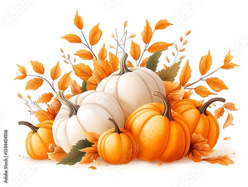 Autumn Pumpkins  Fall Leaves.