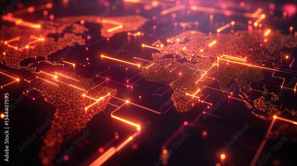 Global data connectivity trends digital world map infographic tech environment aerial view data visualization insights