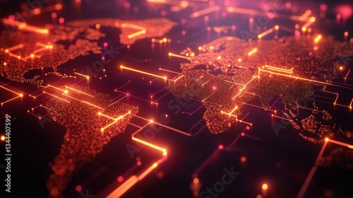 Obraz na płótnie Global data connectivity trends digital world map infographic tech environment aerial view data visualization insights w salonie