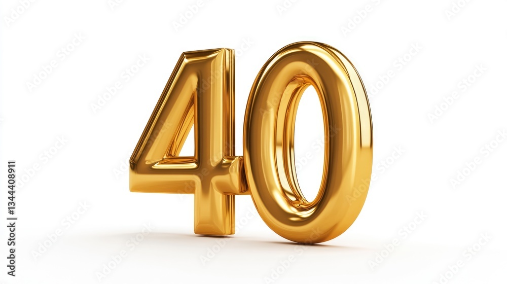 Shiny Gold 40: Bold 40% Discount Promo Sign with Three-Dimensional Appeal on White Background Shiny Gold 40: Bold 40% Discount Promo Sign with Three-Dimensional Appeal on White Background