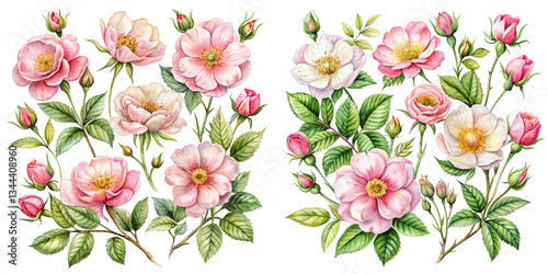 Watercolor Pink Roses Floral Composition, Isolated on Transparent Background, Botanical Illustration, Flower Arrangement, Roses, Floral, Watercolor