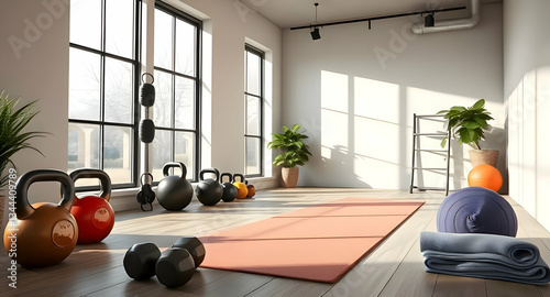 Modern Home Gym with Large Windows and Natural Light