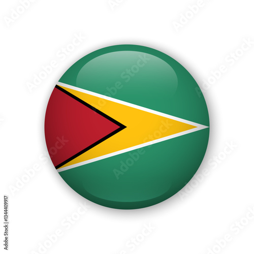 Free Download Realistic glass button with flag of Guyana 3d vector element with shadow For mobile apps UI and web - GFXLoad