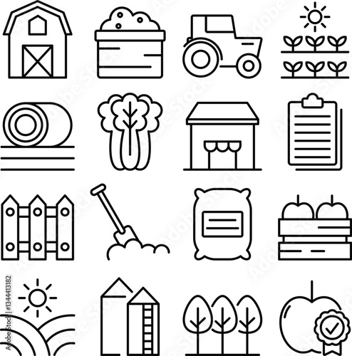 Harvest icon set. Includes of farming, agriculture, crop harvesting, autumn harvest, wheat field, and More. Outline icons vector collection