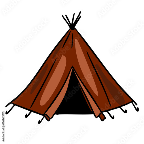 Hand-Drawn Illustration of a Conical Tent, Teepee Design, Camping Shelter, Native American Tent