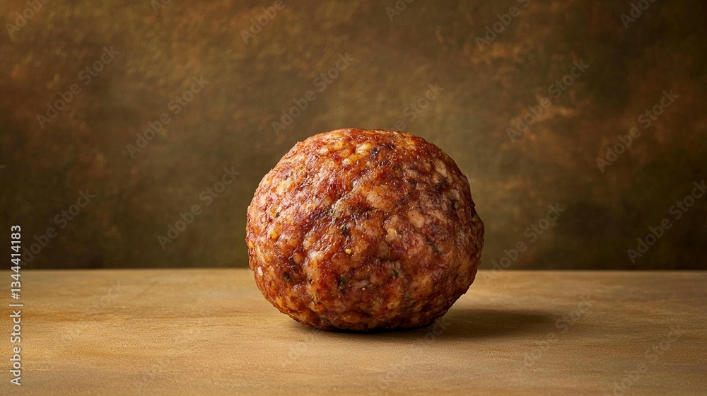 Fototapeta premium Single Meatball on Wooden Board