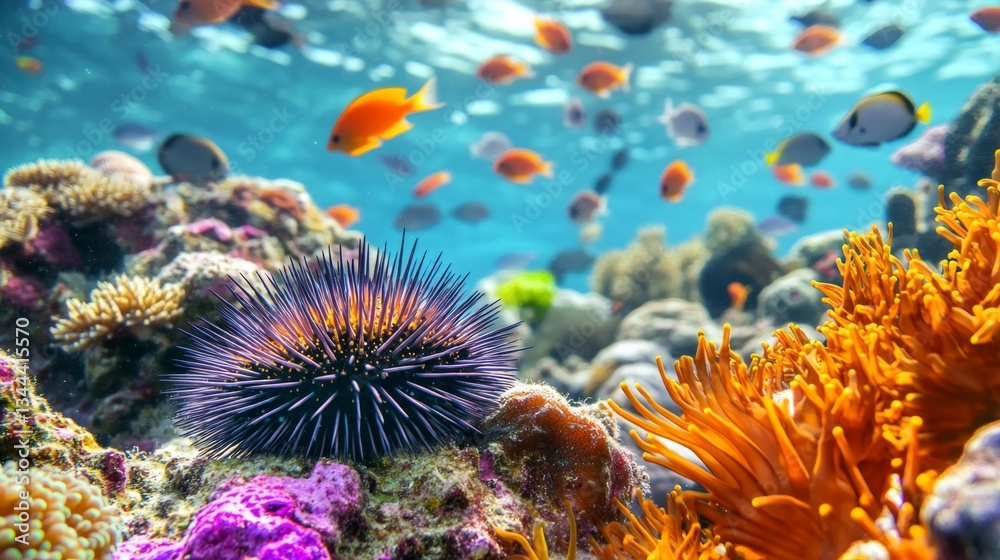 Fototapeta premium Vibrant coral reef ecosystem underwater marine life tropical waters close-up biodiversity exploration