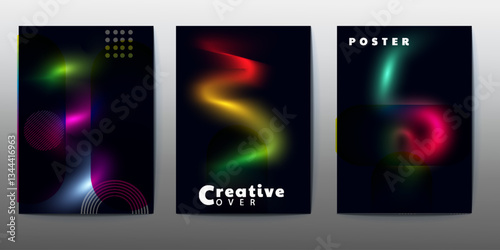 3d poster design, abstract poster set design, poster design background vector set. Cover template with vibrant abstract gradient geometric shape. Ideal design for social media, flyer, party