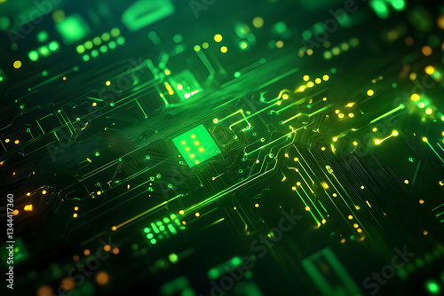Close up view of a green and gold circuit board