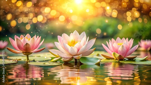 Wallpaper Mural Serene Water Lilies in Golden Sunset Glow Torontodigital.ca