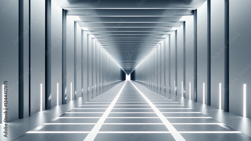 Modern High-Tech Corridor with Symmetrical LED Design Modern High-Tech Corridor with Symmetrical LED Design