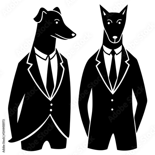 Dogs wearing business suits  silhouette vector illustration