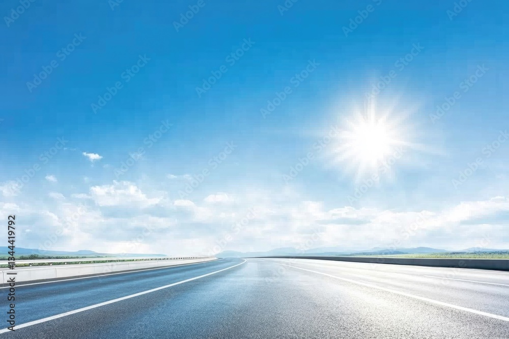 open highway stretches under vast blue sky sun shining brightly capturing essence of freedom and adventure open highway stretches under vast blue sky sun shining brightly capturing essence of freedom and adventure