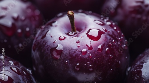 Close-up of Plums with Water Droplets