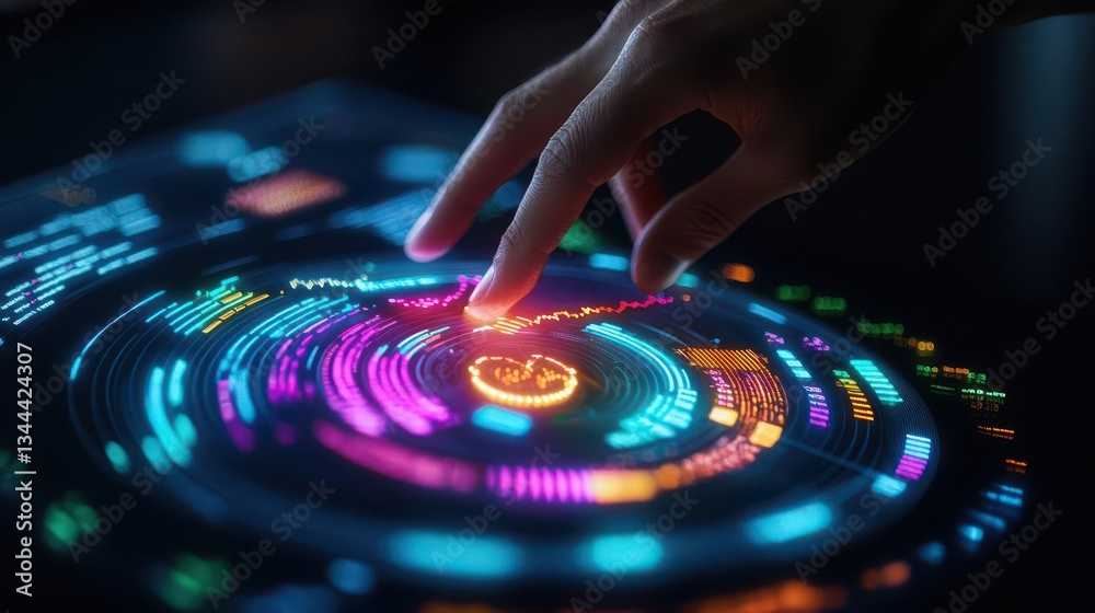 Obraz premium Person interacting with a holographic equity management dashboard, Long Term Equity Fund glowing in the center
