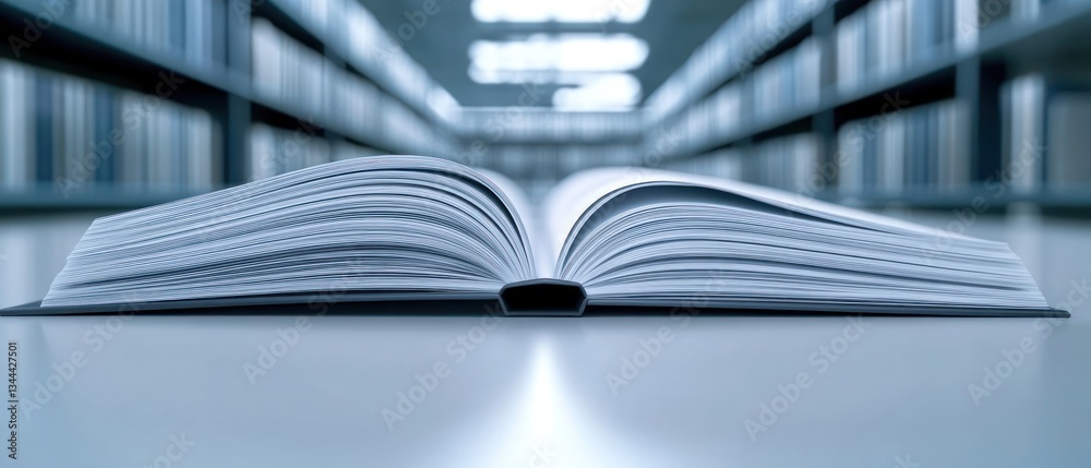 Naklejka premium Open Book in Library: A Gateway to Knowledge