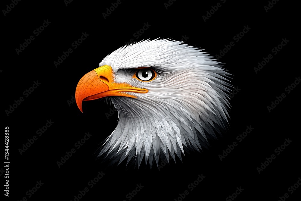 Bald Eagle Head with Profile, and Black BG. Bald Eagle Head with Profile, and Black BG.