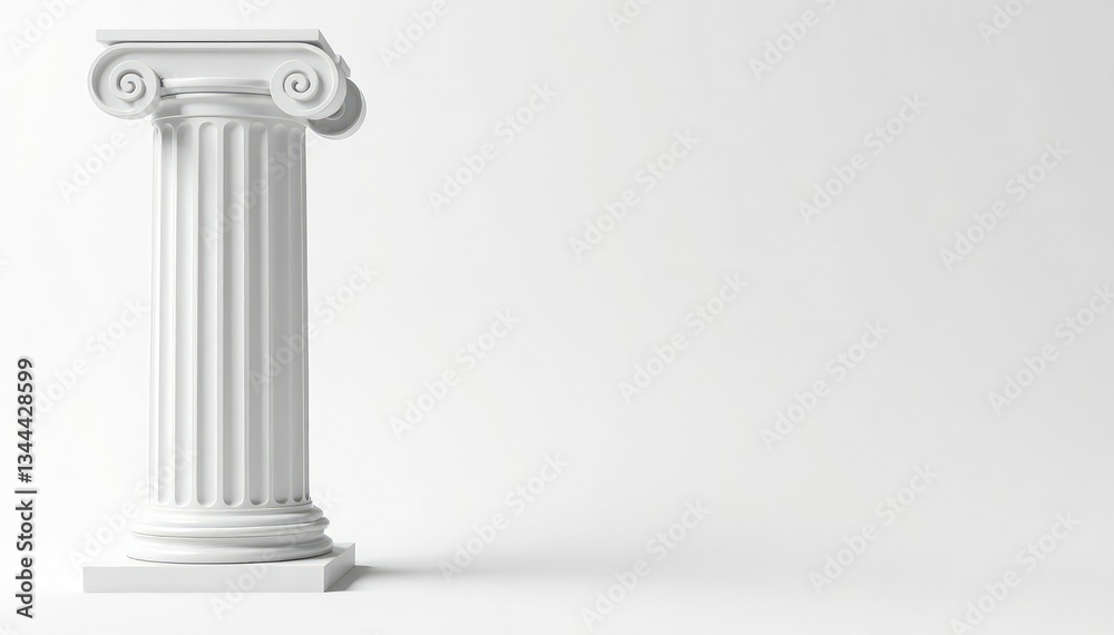 Elegant Roman column against bright white backdrop, empire, structure, background Elegant Roman column against bright white backdrop, empire, structure, background