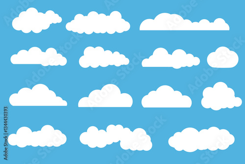 Set of cartoon clouds in flat style. white cloud collection Many white clouds for design