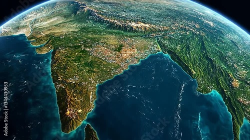 Satellite View of the Indian Subcontinent Highlighting Geographical Diversity and Urbanization