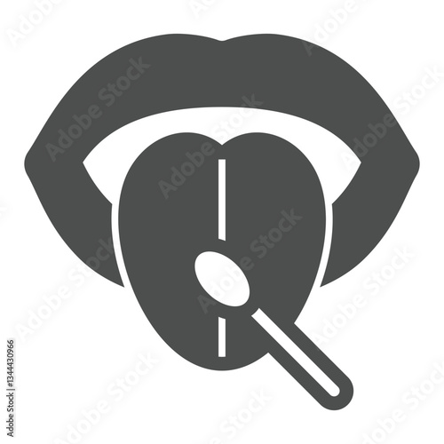 Woman tongue with sample wand solid icon, genetic research concept. Vector graphics. DNA test skin stick sign on white background, glyph style icon for mobile or web design.