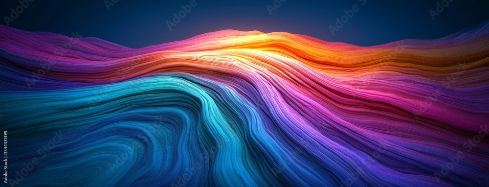 A dark wallpaper serves as the foundation for a surface texture characterized by ripples and swirls, accentuated with iridescent neon highlights