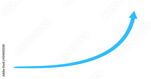右肩上がりにカーブする横長の水色の矢印のアイコン - 伸びるなどのイメージイラスト素材