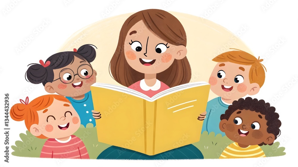 Engaging Storytelling Session with Children in a Classroom Setting Featuring Diverse Kids and a Teacher Engaging Storytelling Session with Children in a Classroom Setting Featuring Diverse Kids and a Teacher