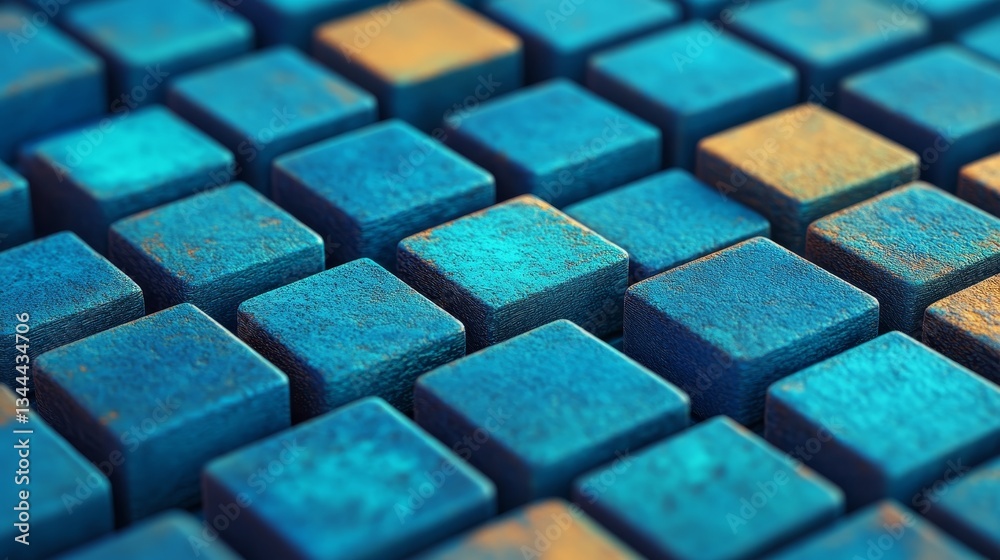 Frosted glass shapes are arranged on a blue surface in this futuristic tech concept, which includes copy space and was created using 3D rendering techniques Frosted glass shapes are arranged on a blue surface in this futuristic tech concept, which includes copy space and was created using 3D rendering techniques