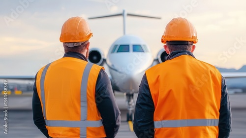 Engineers performing structural checks on a private jet s fuselage, ensuring the aircraft is airworthy and ready for flight