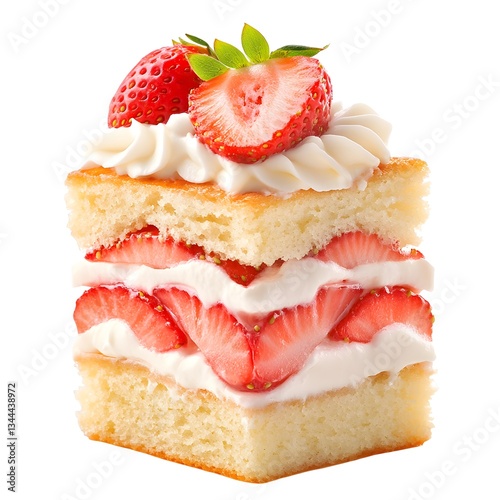 Delicious strawberry shortcake with whipped cream isolated on transparent background
