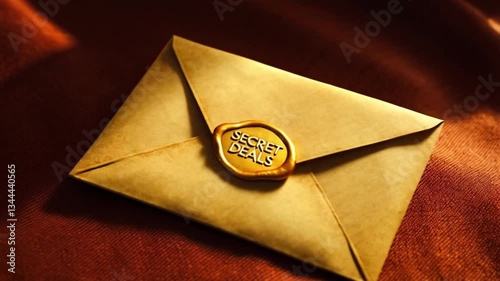 Sealed Secret: A vintage-style envelope with a golden wax seal, bearing the inscription 