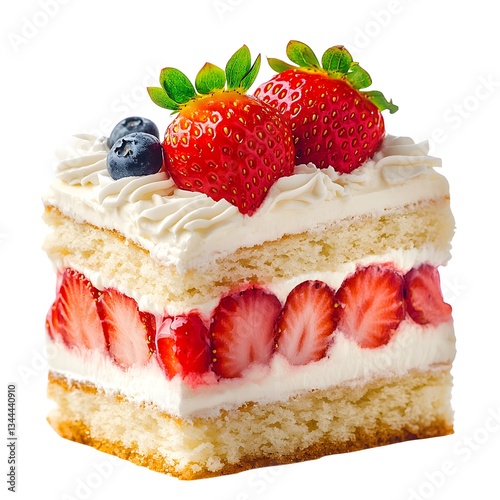 Delicious strawberry shortcake with whipped cream isolated on transparent background