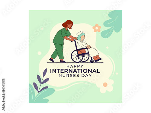 A vibrant graphic design celebrates International Nurses Day. Nurse assisting elderly patient on International Nurses Day, National Nurses Day. 12th May. Nurses Day vector silhouette design.