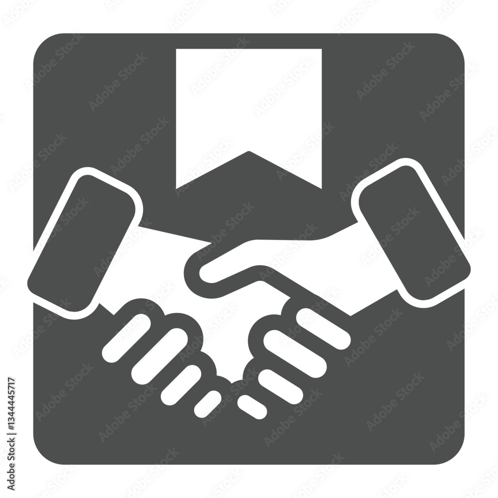 Handshake with product box solid icon, shipping concept. Vector graphics. Delivery service deal and package sign on white background, glyph style icon for mobile or web design. Handshake with product box solid icon, shipping concept. Vector graphics. Delivery service deal and package sign on white background, glyph style icon for mobile or web design.