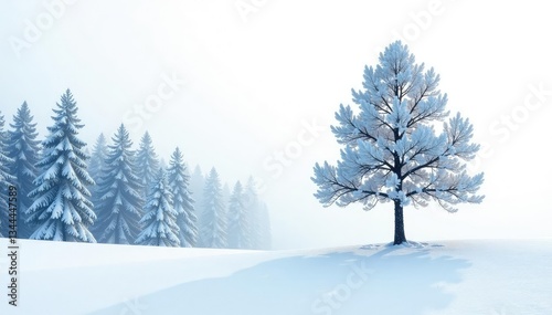 Wallpaper Mural Snowy forest landscape with a single tree isolated on white background, trees, quiet, isolated tree Torontodigital.ca