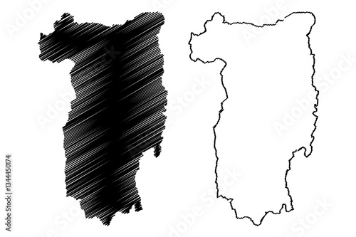 Valcea County (Administrative divisions of Romania, Sud-Vest Oltenia development region) map vector illustration, scribble sketch Valcea map