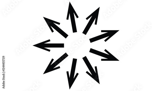 Symbol of expansion and contract, inward and outward arrows in circular, black and white vector illustration on white background in eps 10.