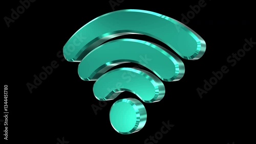 WIFI Shiny Rotating 3D Icon 4K 60fps Looping Apple ProRes with Alpha Channel Change Color with Hue Effect