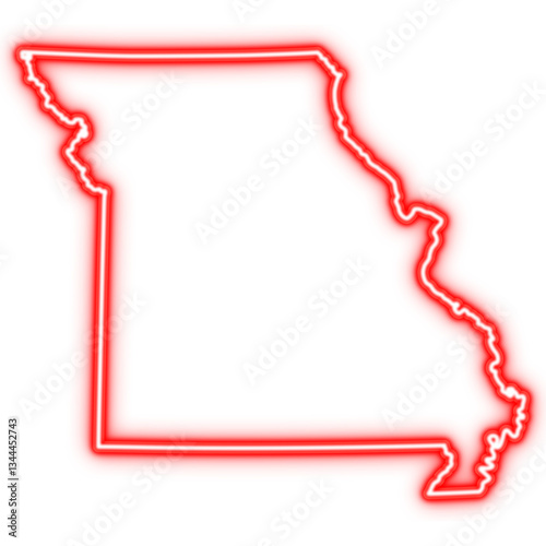 Neon red outline of Missouri state map on transparent background