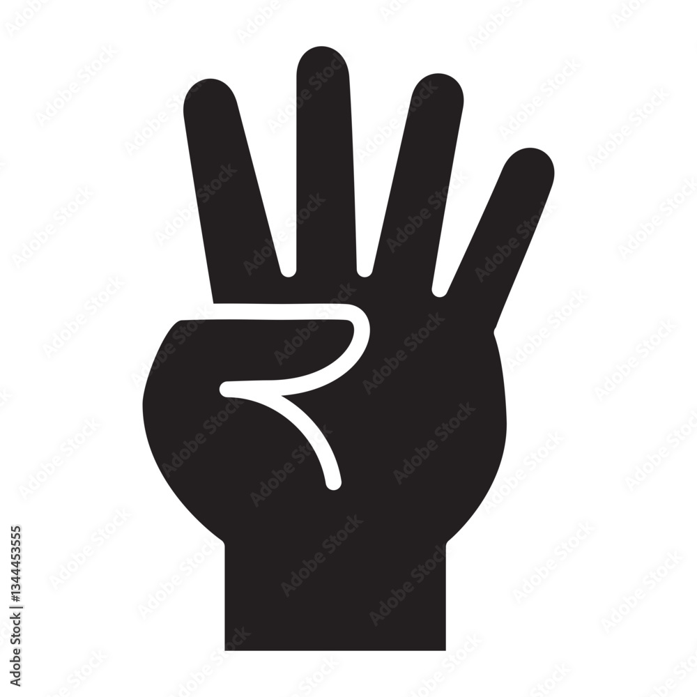 Hand four finger icon. Number four hand sign. Four finger gesture. Hand four finger icon. Number four hand sign. Four finger gesture.
