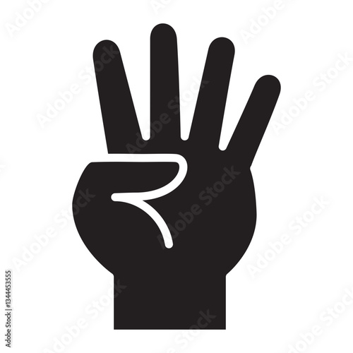 Hand four finger icon. Number four hand sign. Four finger gesture.