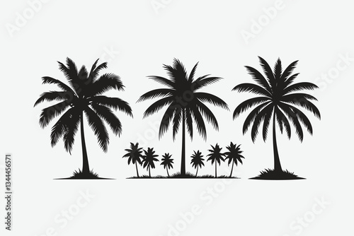 Set silhouettes of palm tree, coconut tree. Nature, environment concept. Vector illustration.