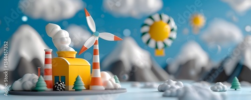 Wallpaper Mural A fanciful dreamlike winter landscape featuring abstract mountains clouds and vibrant geometric shapes in a minimalist stylized composition Torontodigital.ca