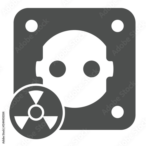 Electrical euro socket solid icon, atomic energy concept. Vector graphics. Socket with radioactivity seal sign on white background, glyph style icon for mobile or web design.