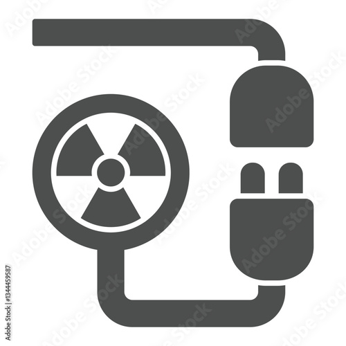 Electrical wire with radioactivity seal solid icon, atomic energy concept. Vector graphics. Electricity socket with fork sign on white background, glyph style icon for mobile or web design.